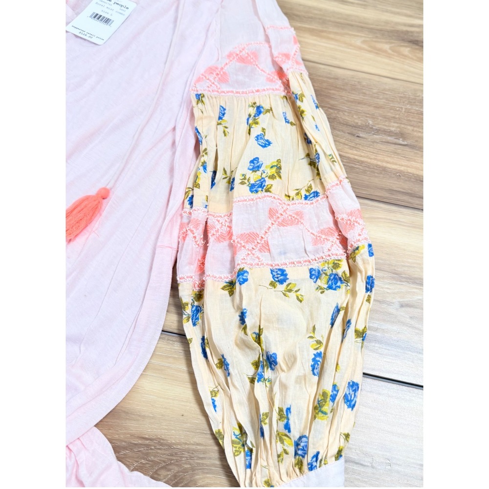 NWT Free People Pink Floral Patchwork Tassel Tunic Boho Peasant Festival Large - Picture 6 of 11